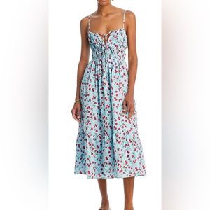 Aqua By Bloomingdale's M Cherry Midi Dress Womens Medium Blue Spaghetti Straps